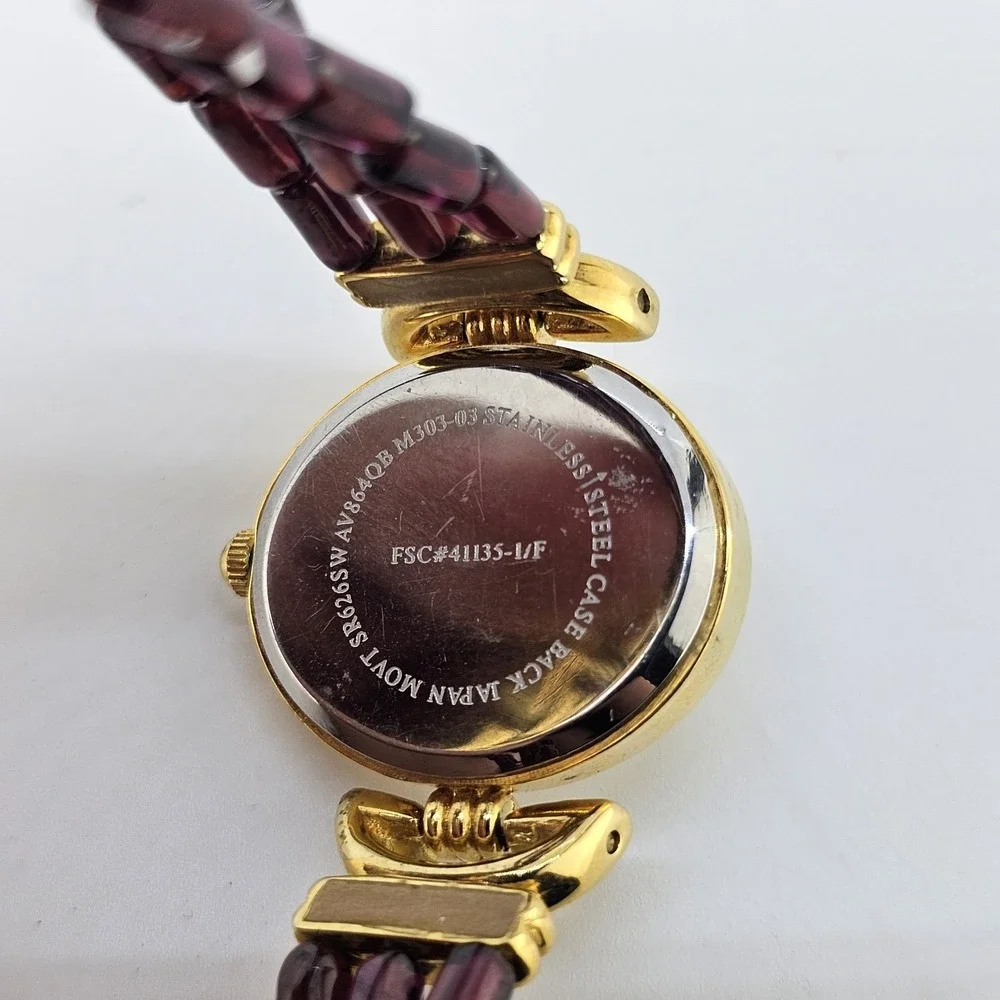 Women's Analog Watch‎ 25MM Light Yellow Dial Gold Purple Bands 6.75